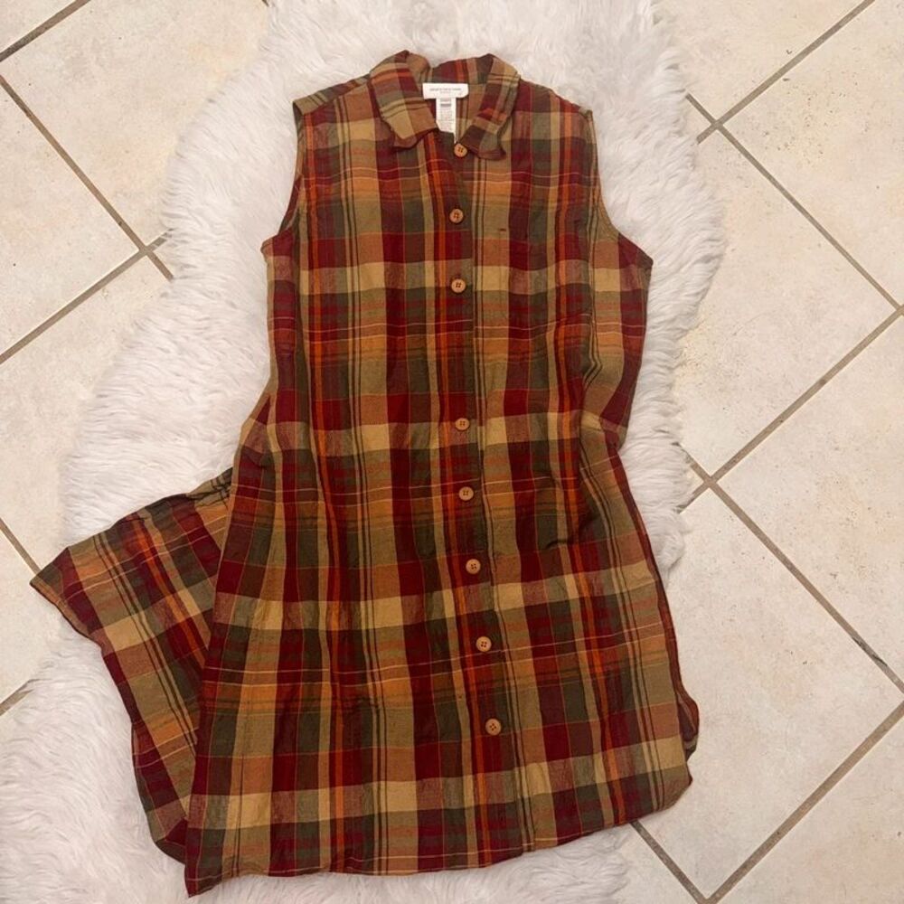 Vintage Jones New York Silk Linen Plaid Maxi Dress Large 90s Minimalist